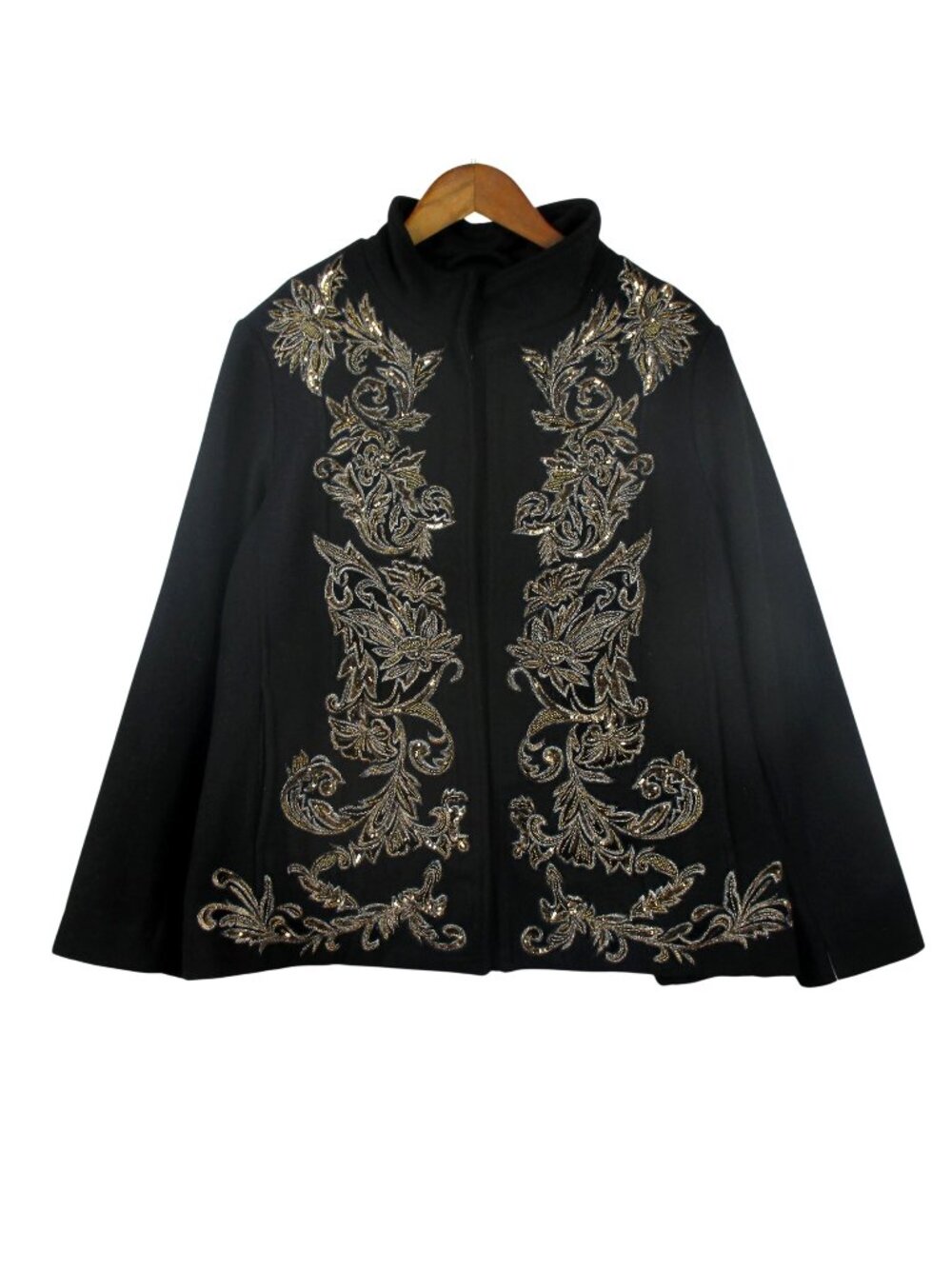 Chicos Black Embroidered Floral Wool Blend Jacket Size 3 XL 16 Outdoor Fall NEW